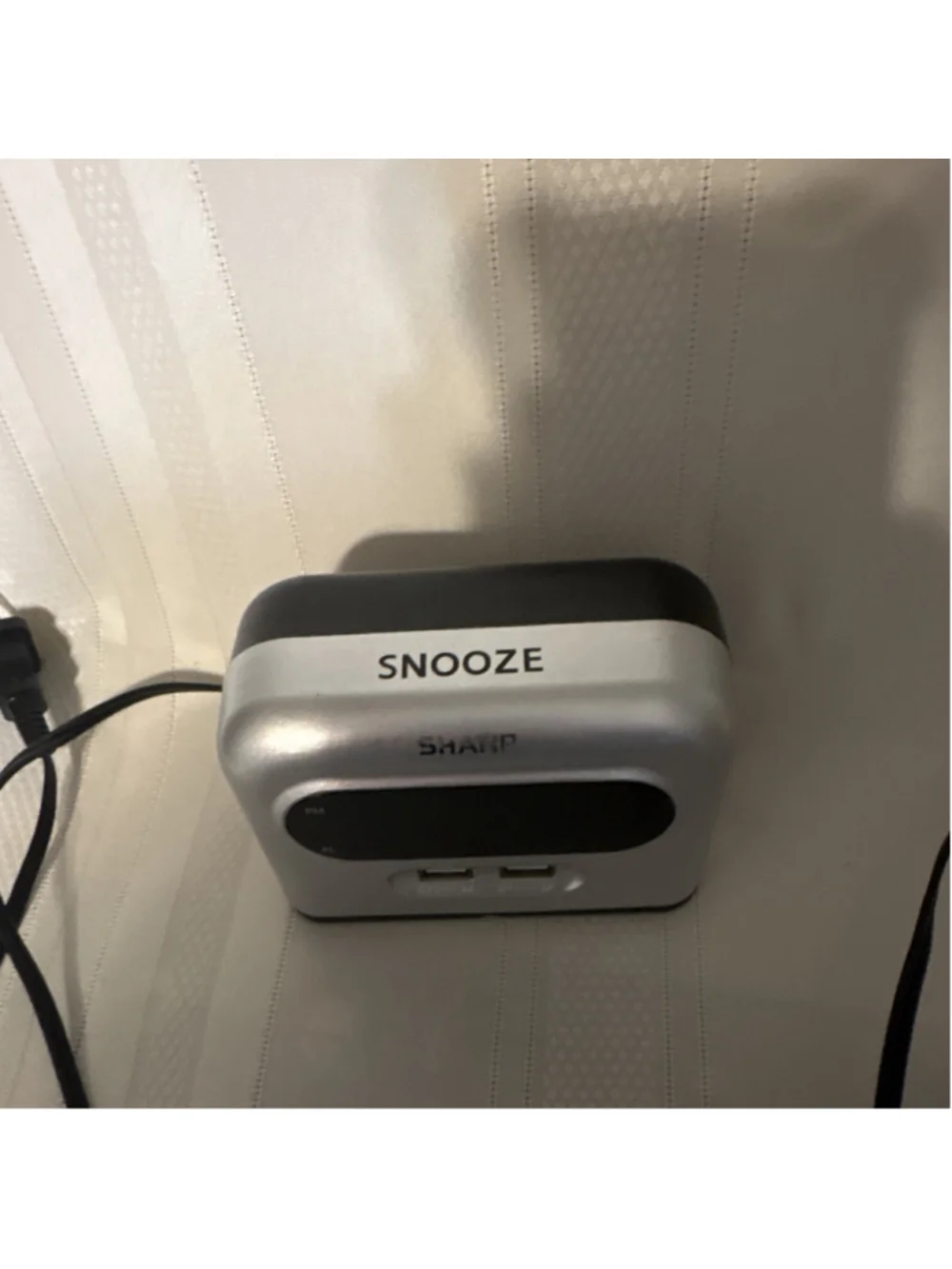 Sharp Digital Alarm Clock Silver Modern Dual USB Charging Snooze Bedroom
